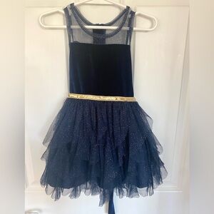 Gorgeous Nicole Miller Blue Velvet Dress with Gold Detail - Size 2t